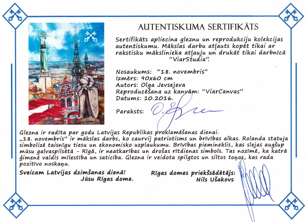 Autentiskuma sertifikāts 18.novembris